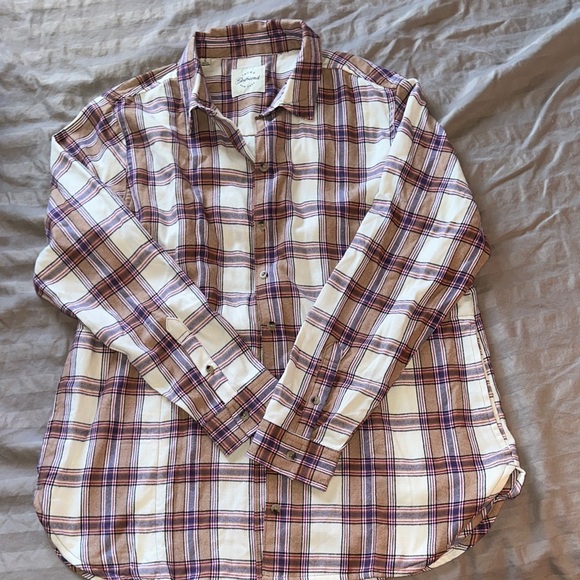 Jachs Girlfriend Tan & Purple Plaid Flannel Button Down - Picture 3 of 6